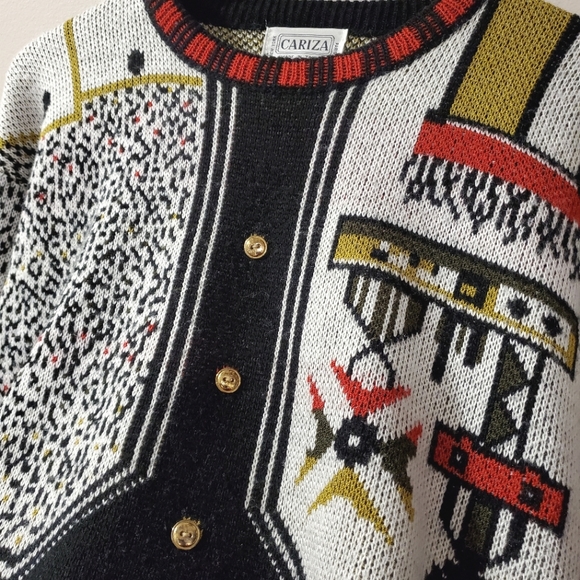 Vintage Cariza Knit Sweater with Military Style Design - Size S - Picture 6 of 8